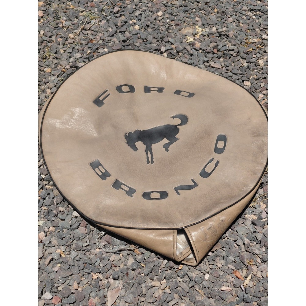 Vtg Ford Bronco Tire Cover Tan Faux Leather Horse Emblem Classic 29"